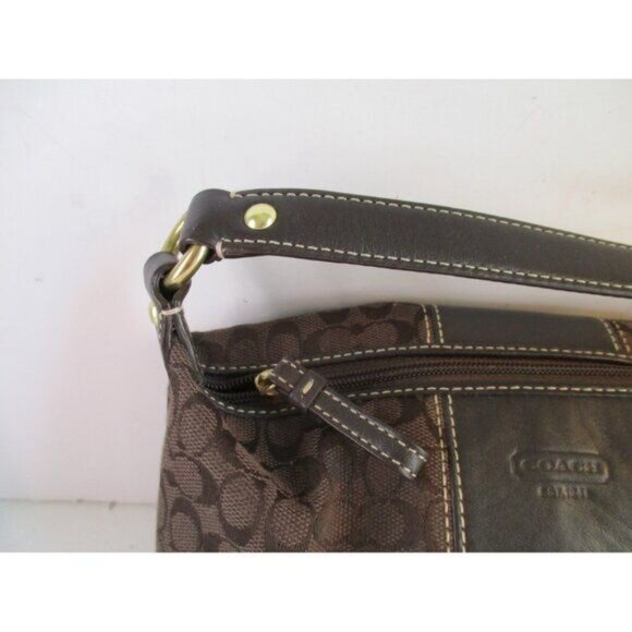 *Coach Brown Mini Small CC Logo Canvas Baguette Satchel - Picture 4 of 7
